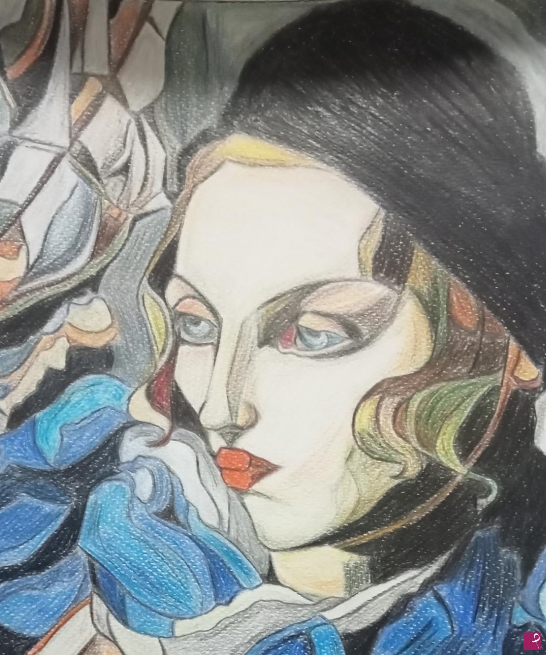 quadri in vendita online - "Omaggio a Tamara de Lempicka.La sciarpa blu"