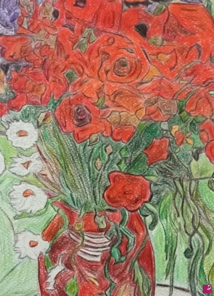 quadri in vendita online - "Omaggio a Van Gogh.Papaveri rossi e margherite"