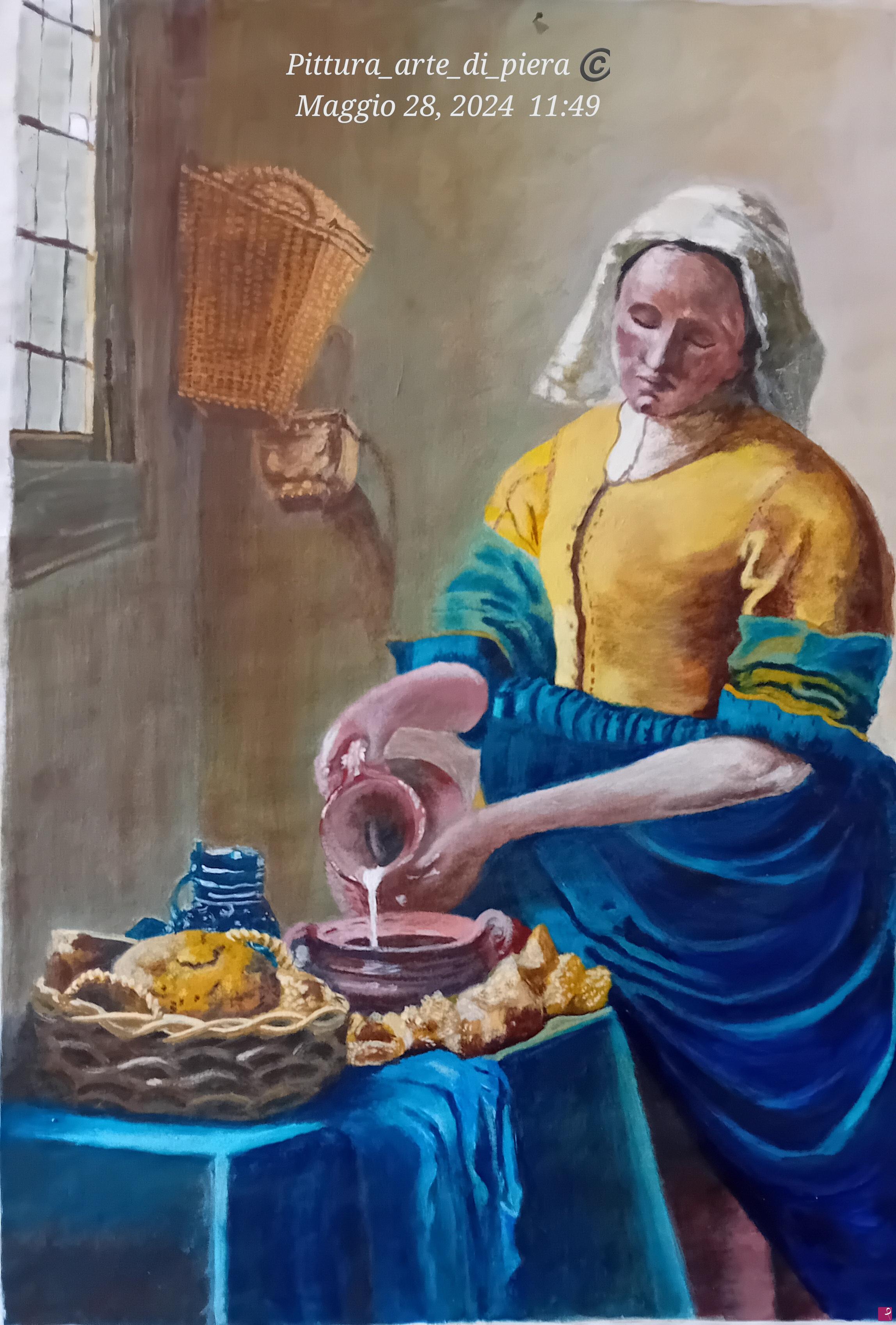 quadri in vendita online - Omaggio a Vermeer "La lattaia"