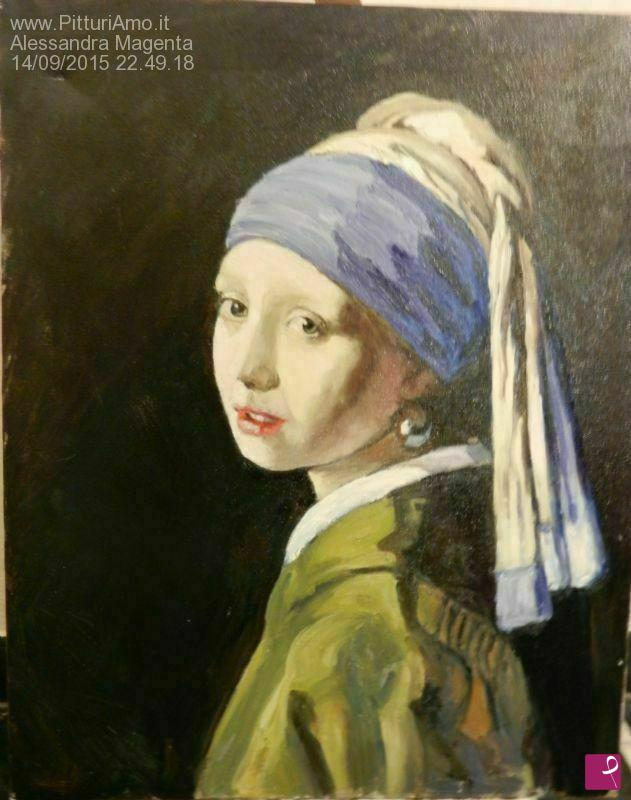 quadri in vendita online - Omaggio a Vermeer, ragazza con orecchino di perla