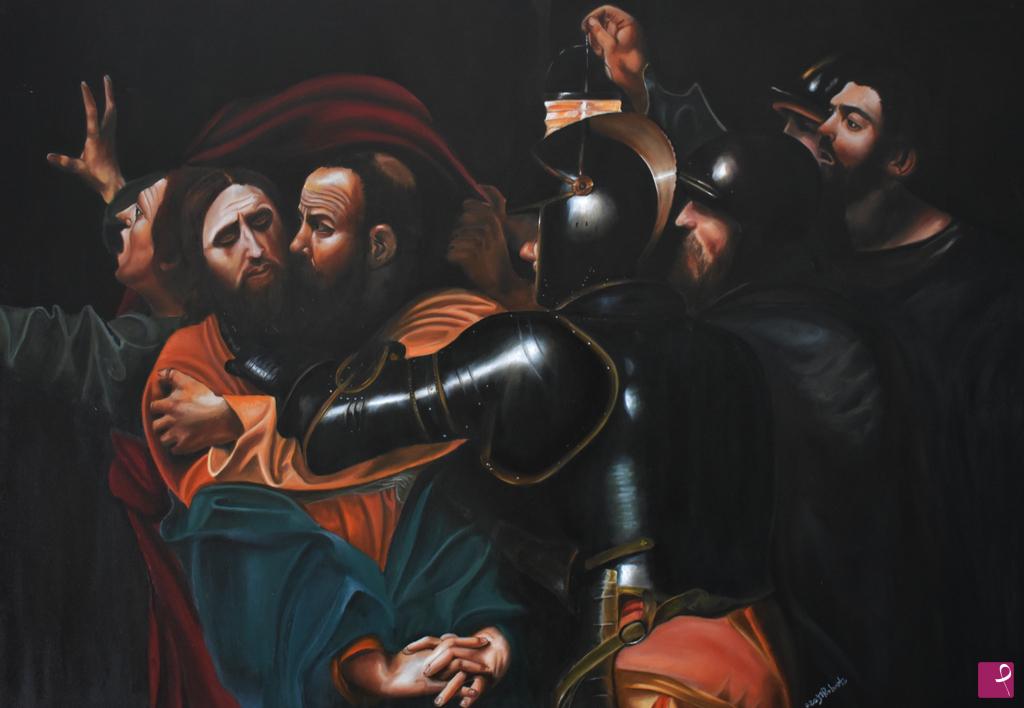 quadri in vendita online - OMAGGIO CARAVAGGIO FALSO D'AUTORE La cattura di Cristo