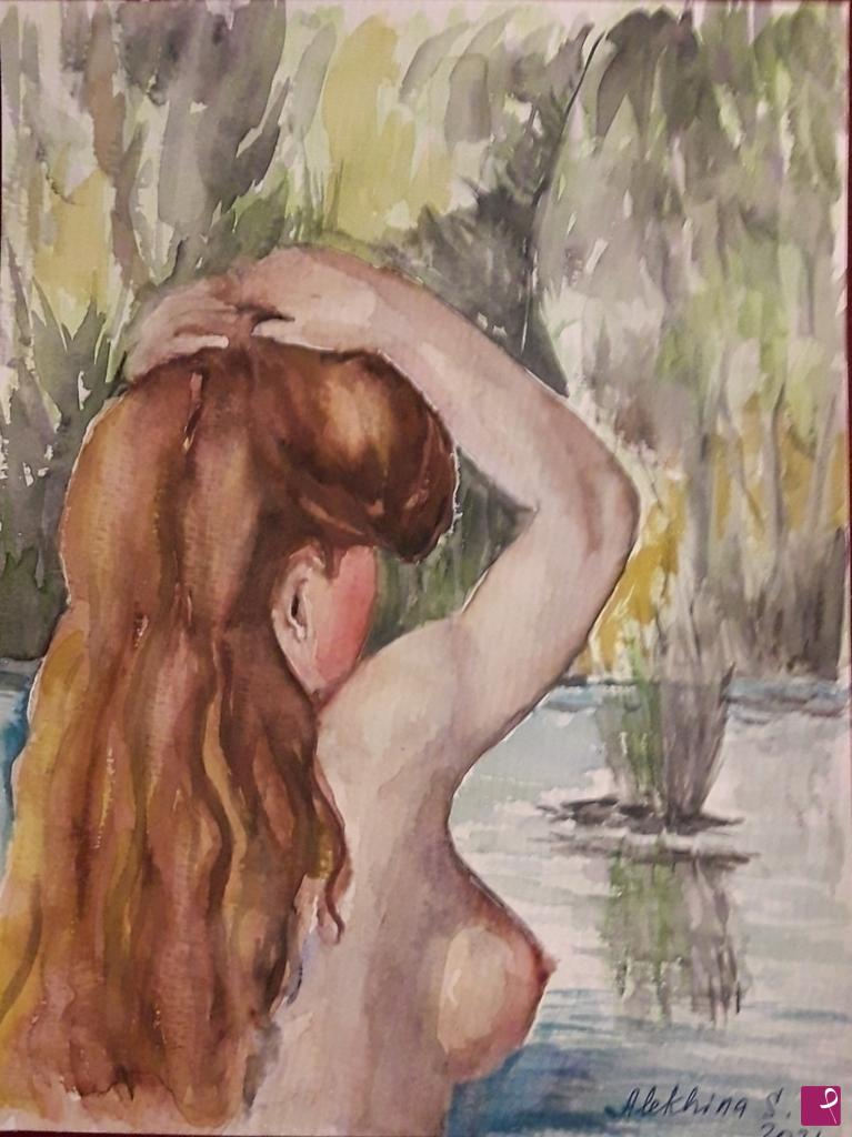 quadri in vendita online - Ommaggio di Renoir.Ragazza che si lega i capelli.