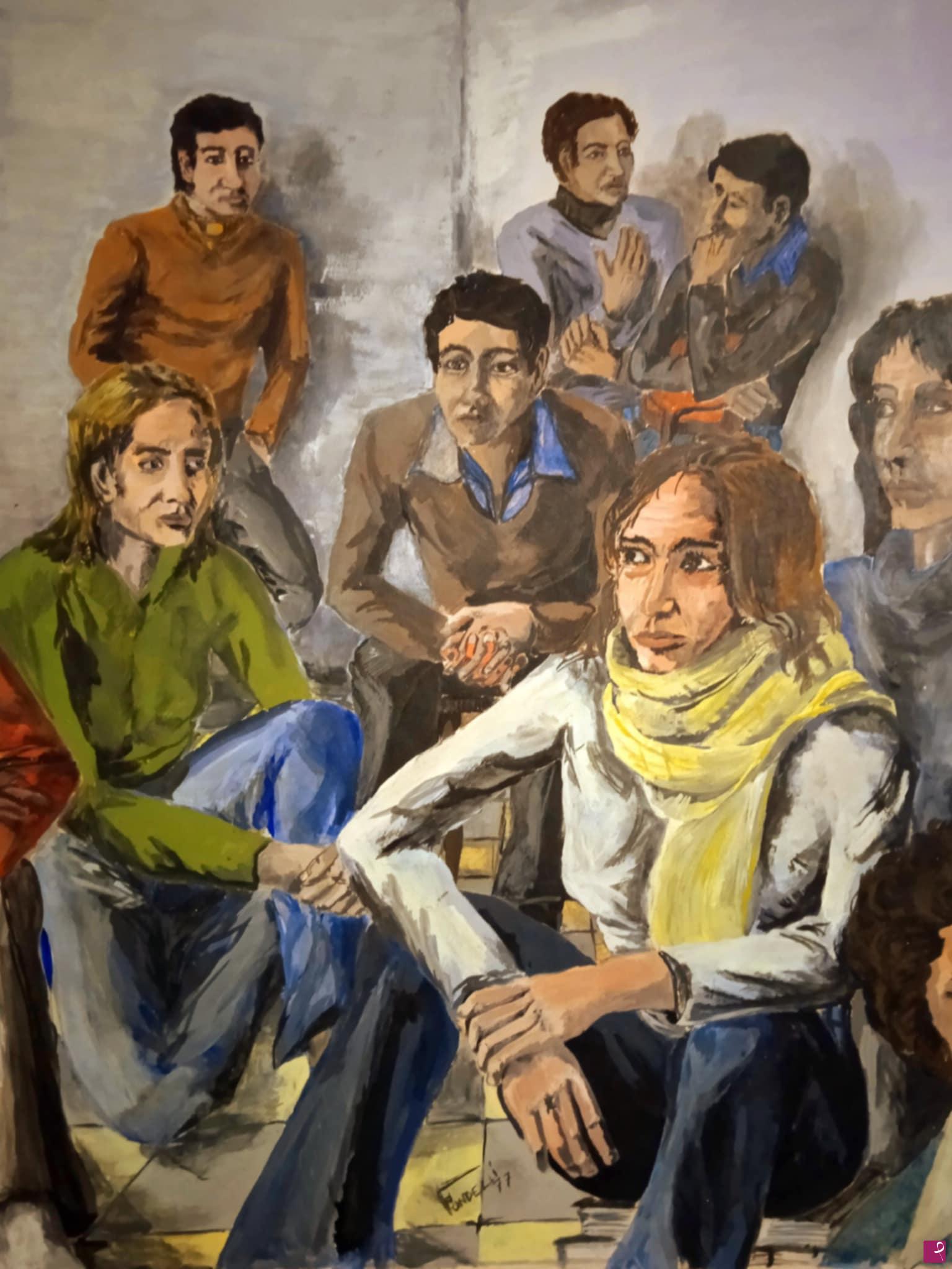 quadri in vendita online - Opera giovanile 1977: "ASSEMBLEA STUDENTESCA"