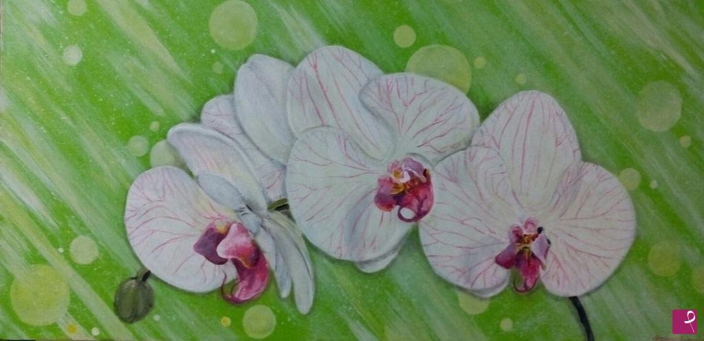 quadri in vendita online - Orchidee su sfondo verde acido