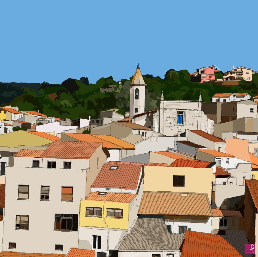quadri in vendita online - Ossi. Vista da via Roma