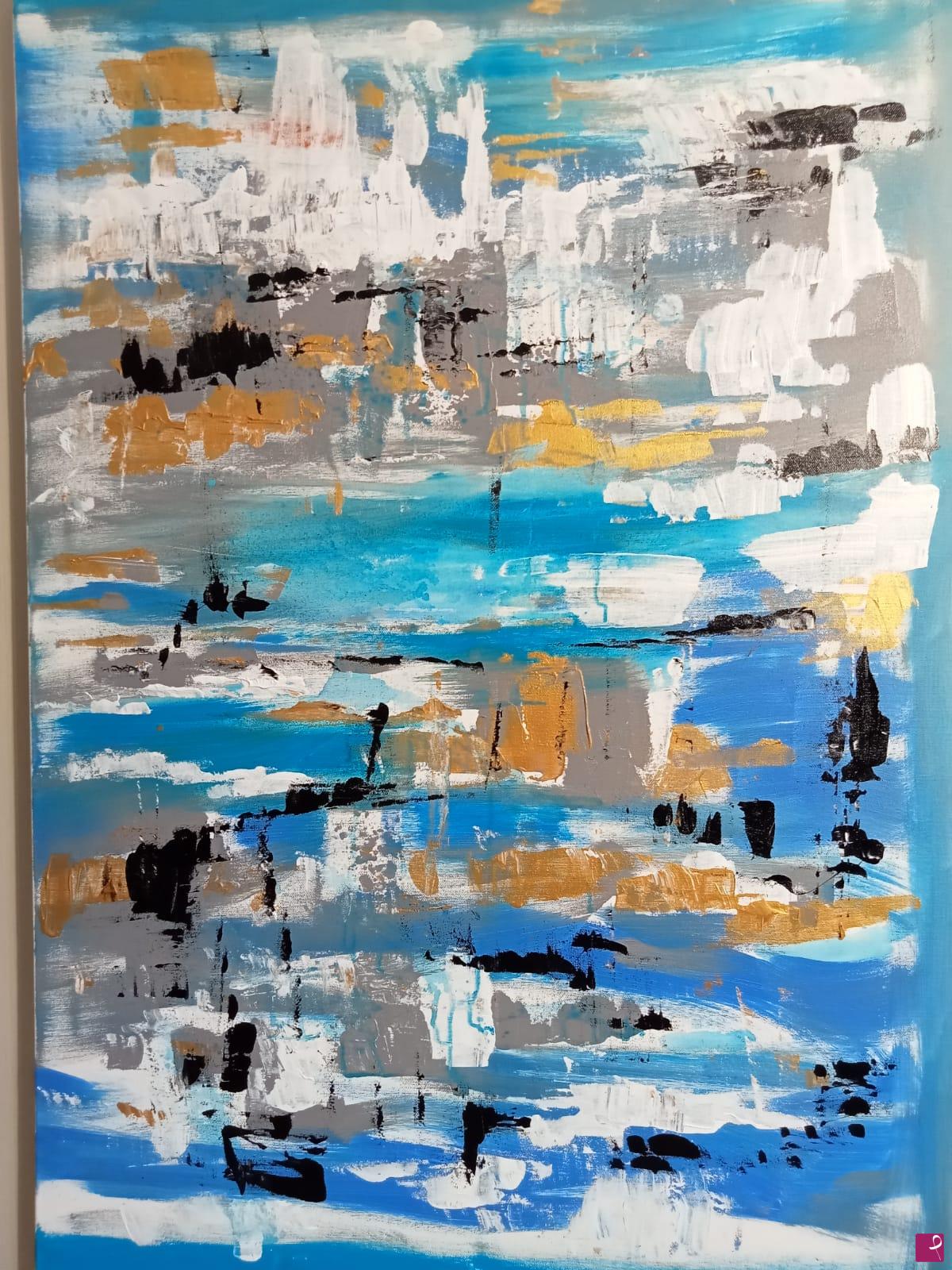 quadri in vendita online - Pacific dipinto su tela pezzo unico originale quadro azzurro oro blu 100 x 70 Lovisi Valter 