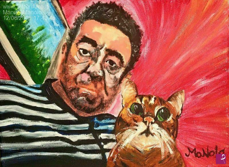 quadri in vendita online - padre e gatto