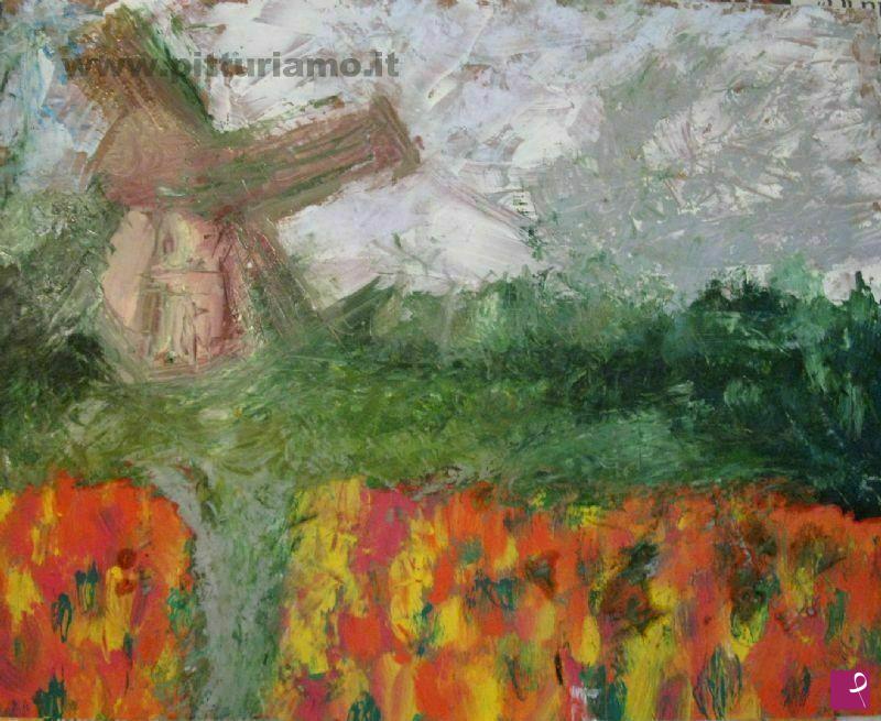 quadri in vendita online - Paesaggio-  kleine molen in Nederland