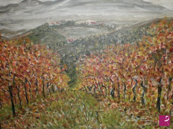 quadri in vendita online - Paesaggio autunnale con filari di viti
