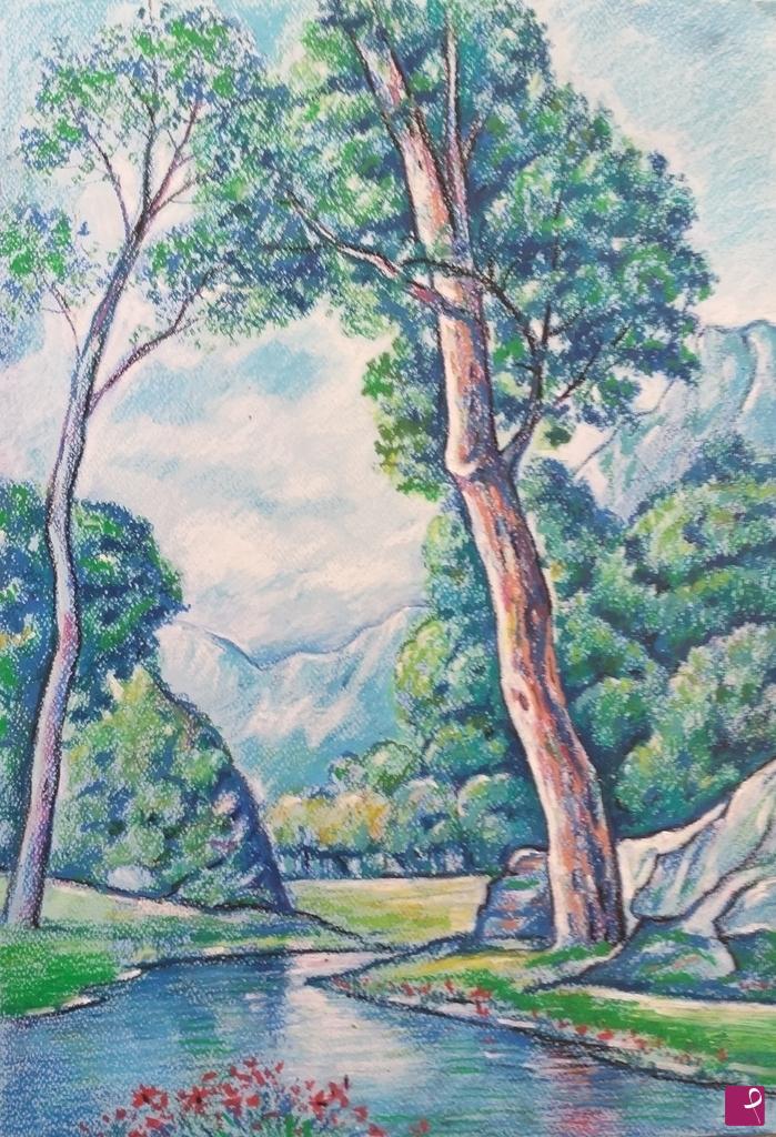 quadri in vendita online - Paesaggio con alberi
