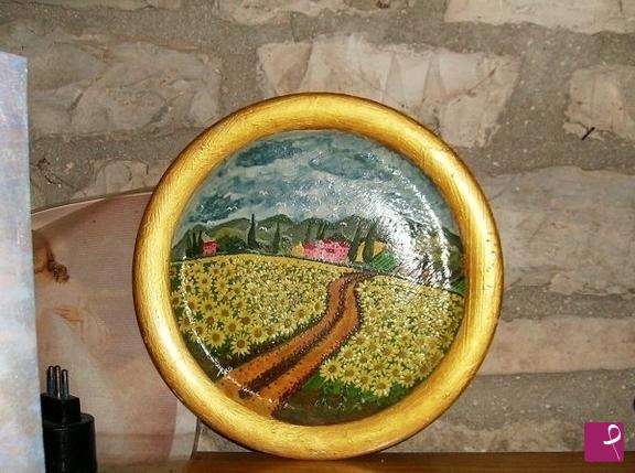 quadri in vendita online - Paesaggio con campo di Girasoli