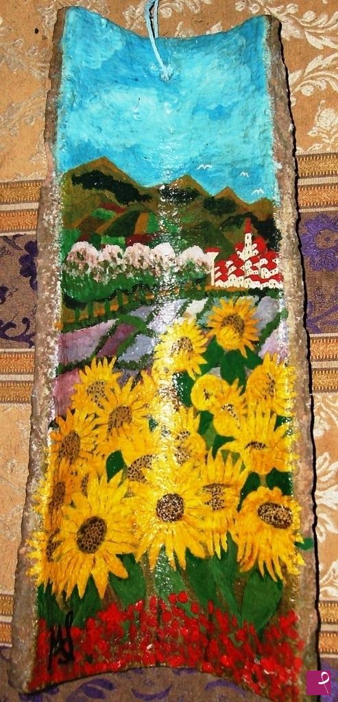 quadri in vendita online - Paesaggio con campo di Girasoli