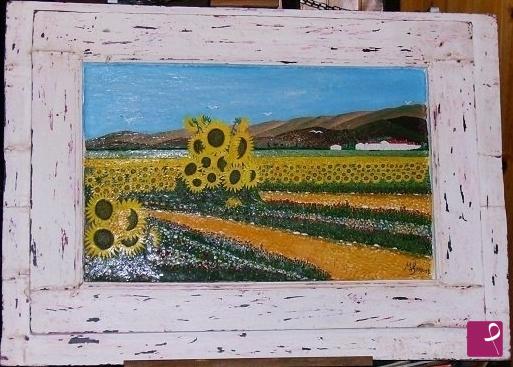 quadri in vendita online - Paesaggio con campo di Girasoli