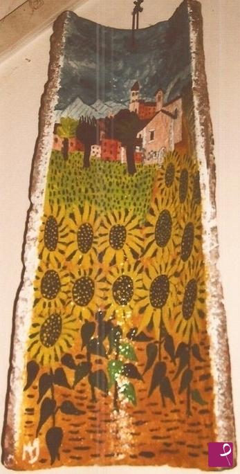 quadri in vendita online - Paesaggio con campo di Girasoli notturno in provenza