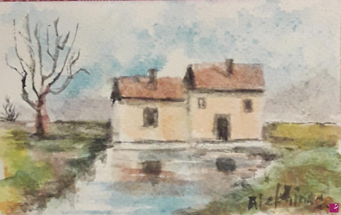 quadri in vendita online - Paesaggio con case. Miniatura