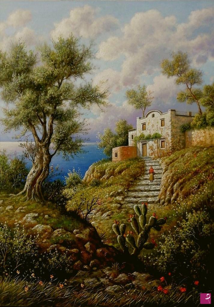 quadri in vendita online - Paesaggio con caseggiato