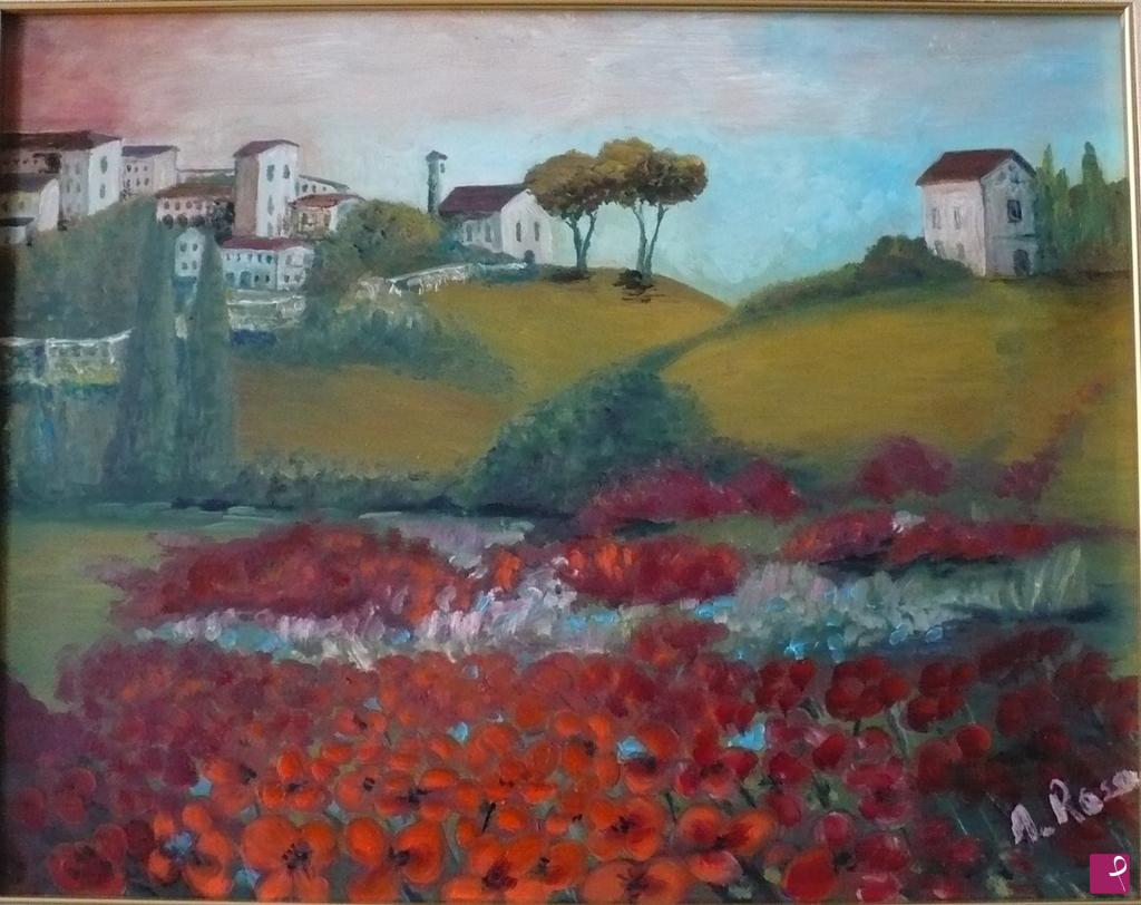 quadri in vendita online - PAESAGGIO CON FIORI  (2010)