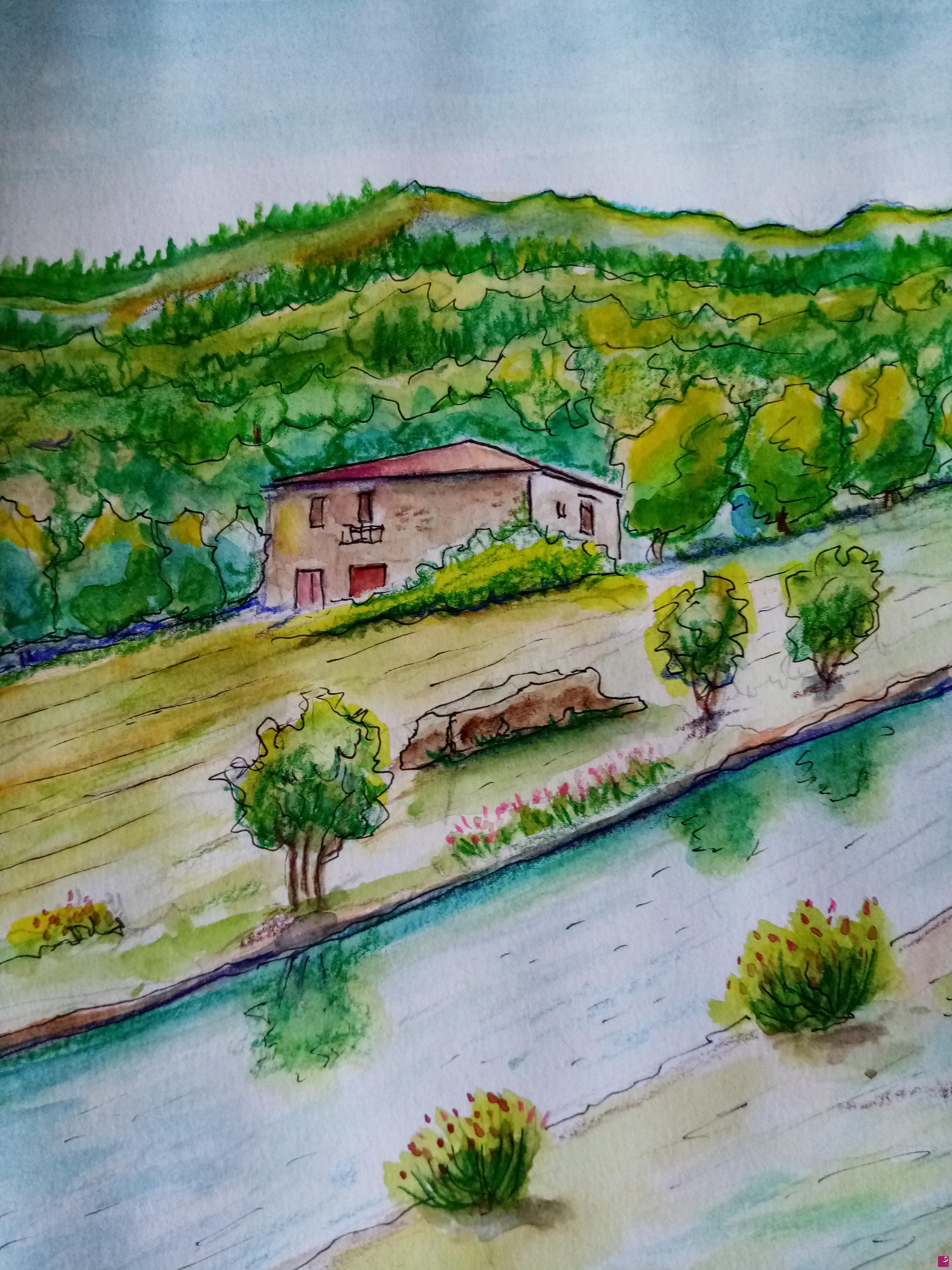 quadri in vendita online - Paesaggio con fiume
