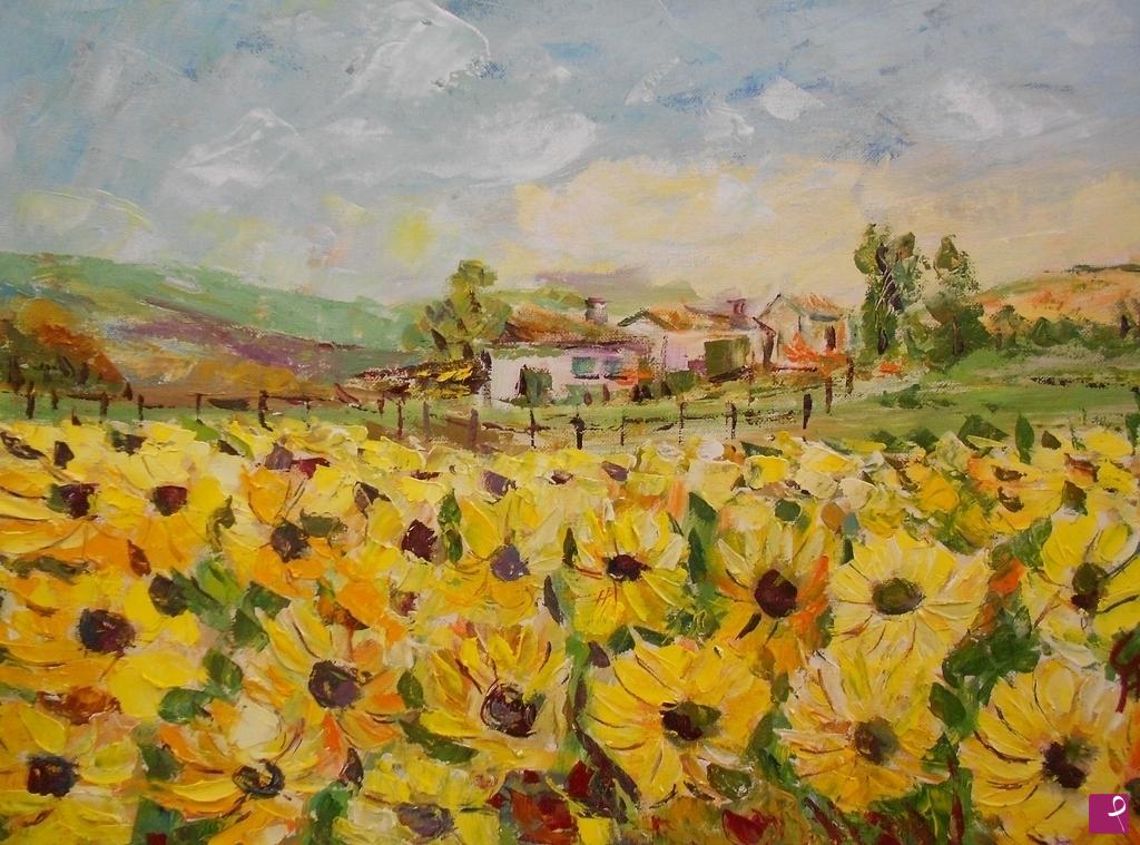 quadri in vendita online - paesaggio con girasoli
