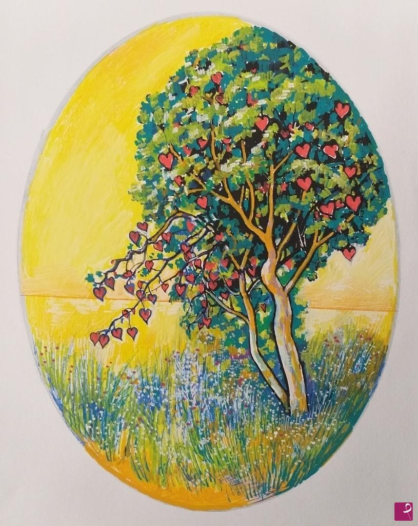 quadri in vendita online - "Paesaggio  con l'albero dei cuori"