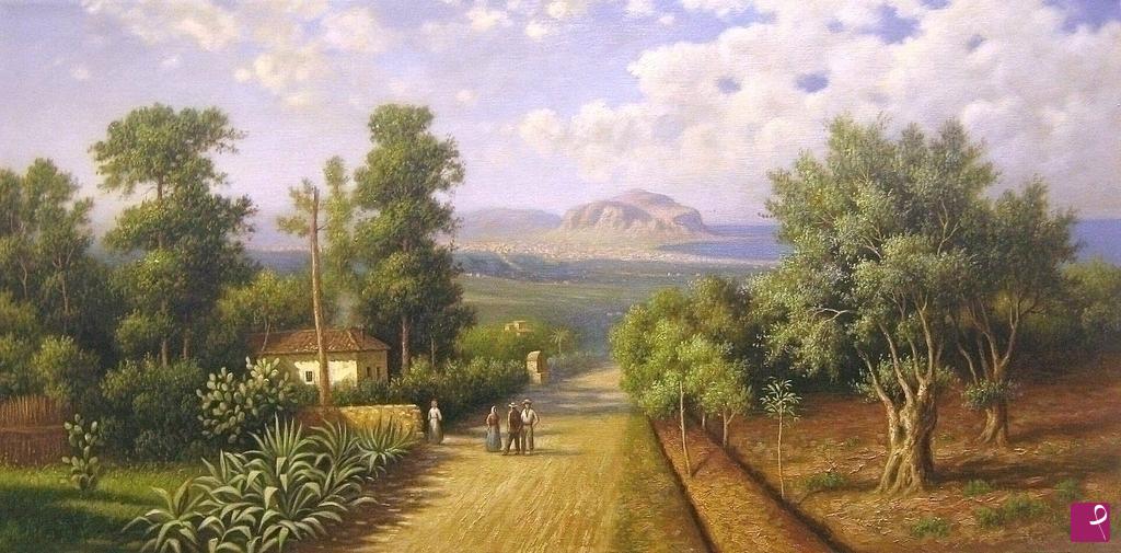 quadri in vendita online - Paesaggio con monte Pellegrino