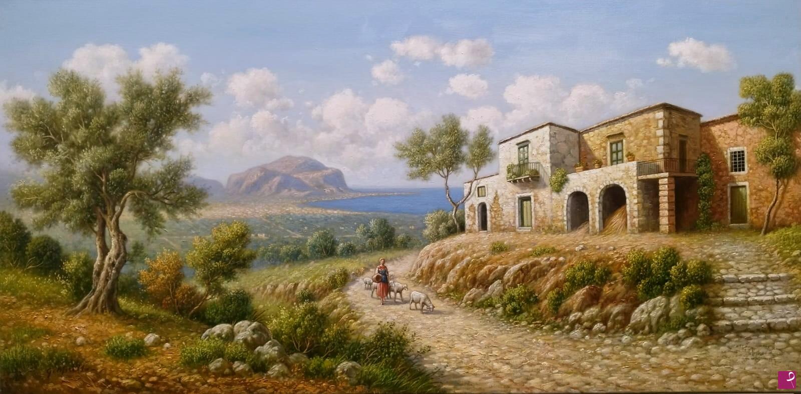 quadri in vendita online - Paesaggio con Monte Pellegrino