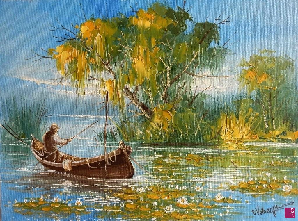 quadri in vendita online - Paesaggio con pescatore