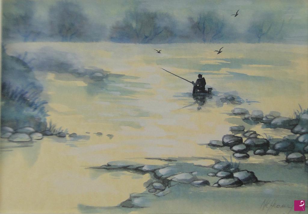 quadri in vendita online - paesaggio con pescatore