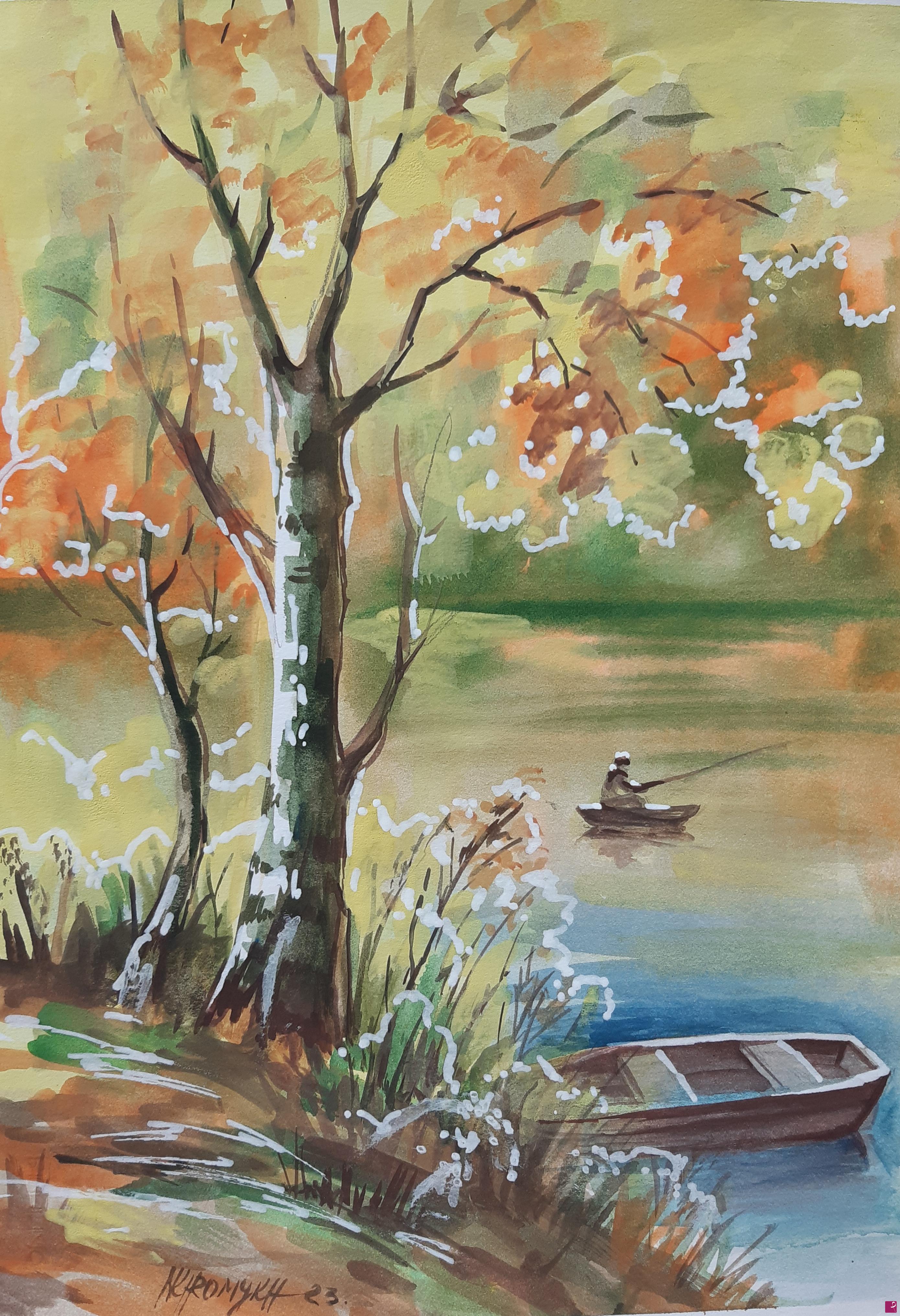 quadri in vendita online - paesaggio con pescatore