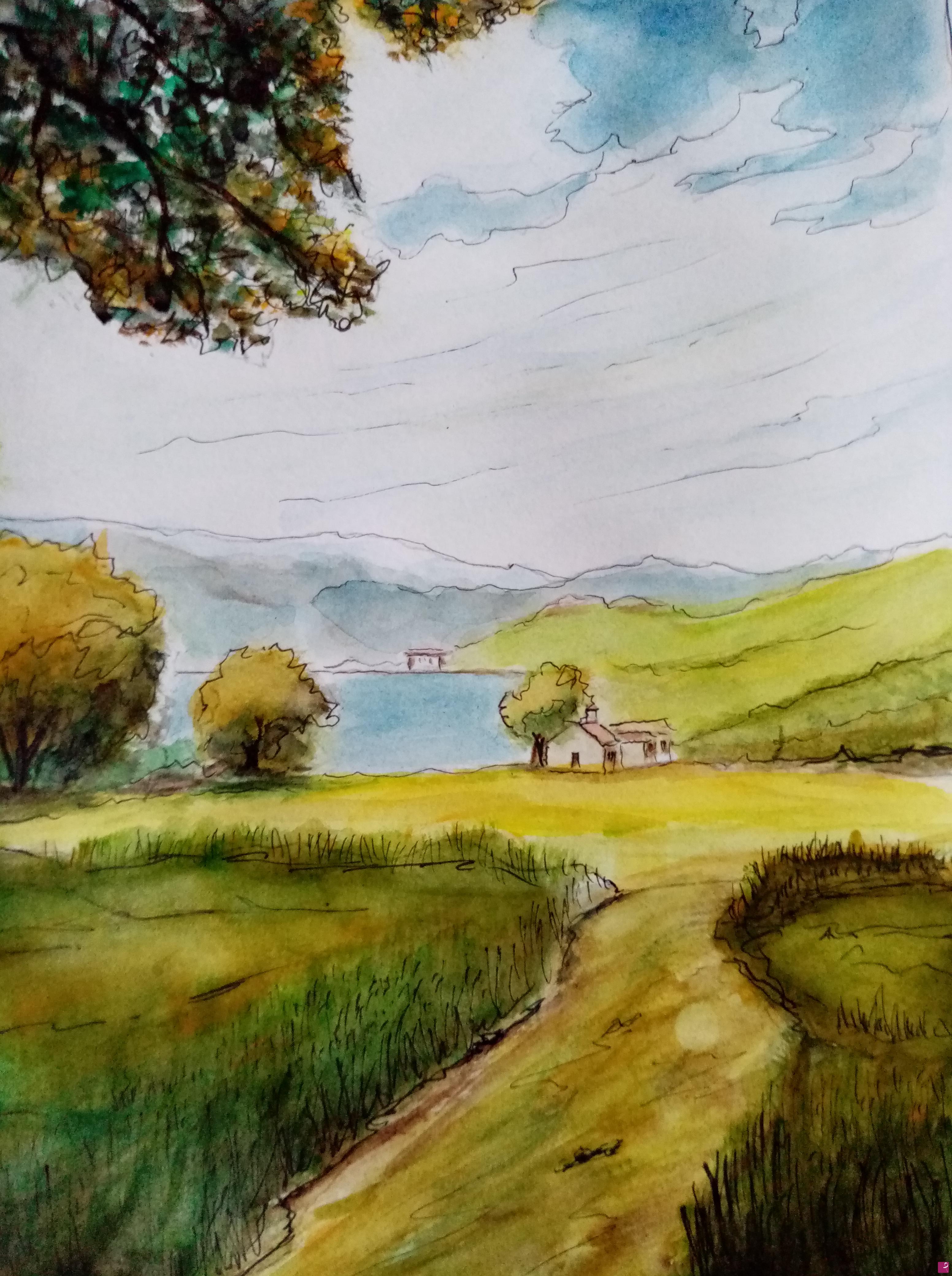quadri in vendita online - Paesaggio con vista lago