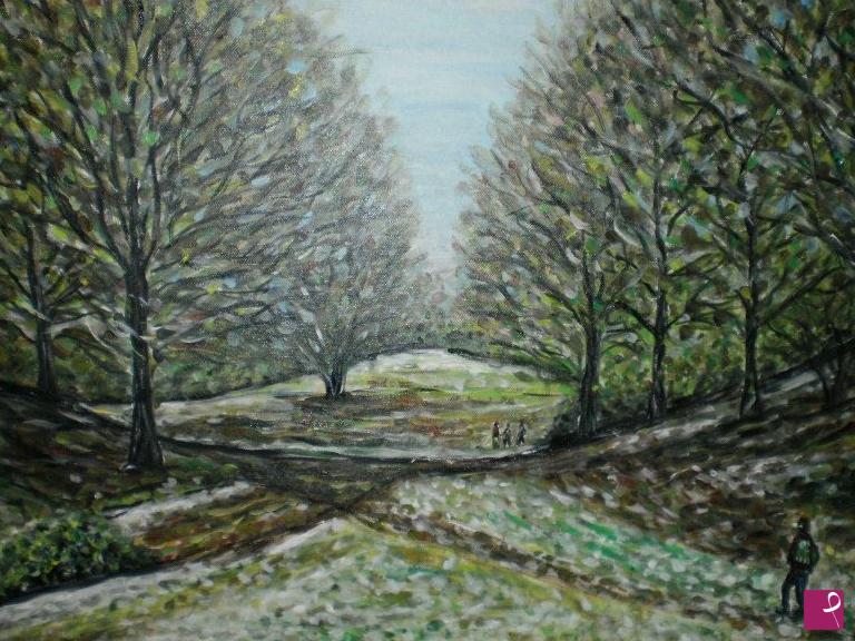 quadri in vendita online - Paesaggio di montagna con alberi