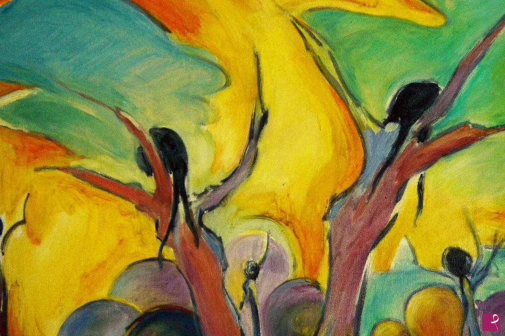 quadri in vendita online - Paesaggio fantasioso con alberi a forma di donne che tentano di raggiungere il cielo