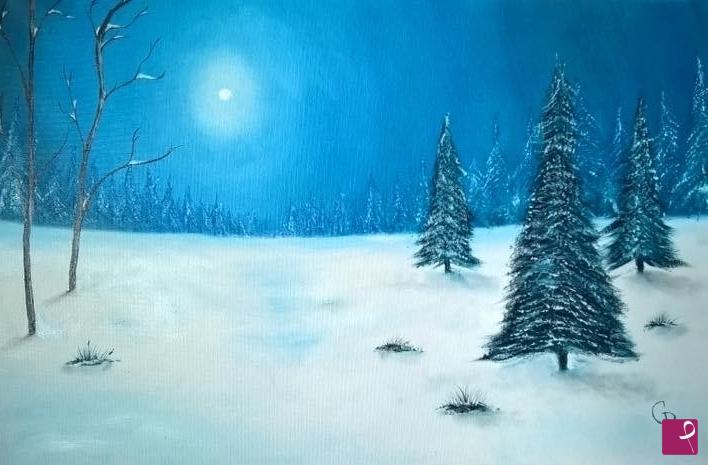 quadri in vendita online - Paesaggio invernale al chiaro di luna
