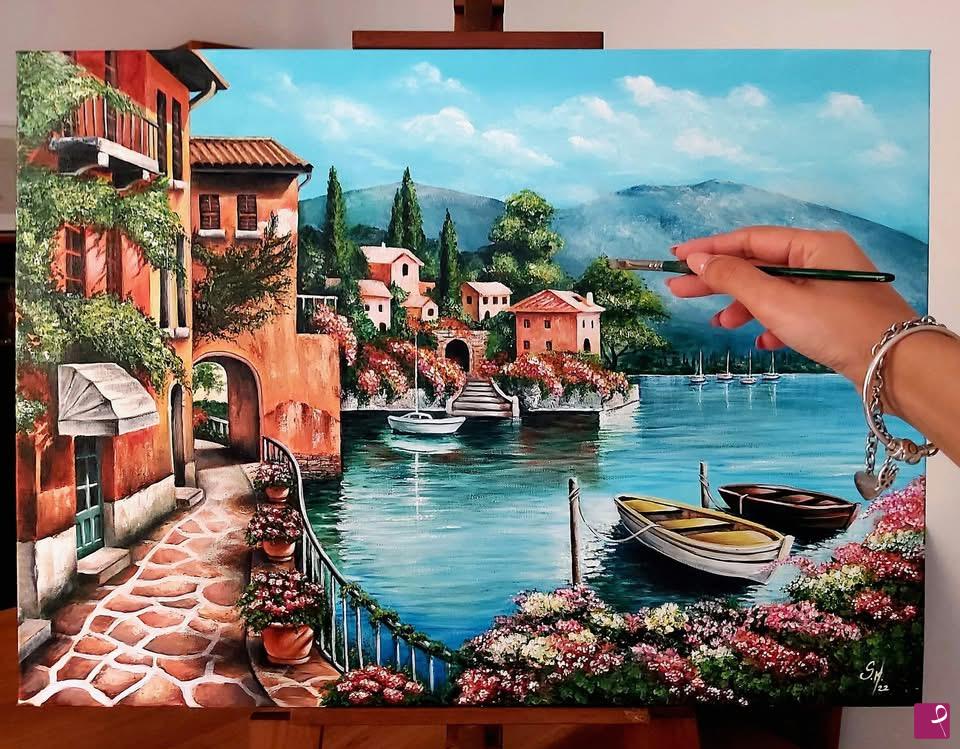 quadri in vendita online - Paesaggio Lago di Como