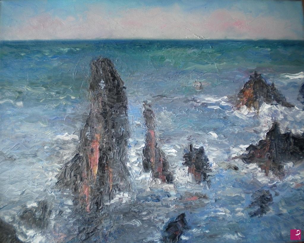 quadri in vendita online - PAESAGGIO MARINO CON ROCCE, OMAGGIO A MONET, 2013