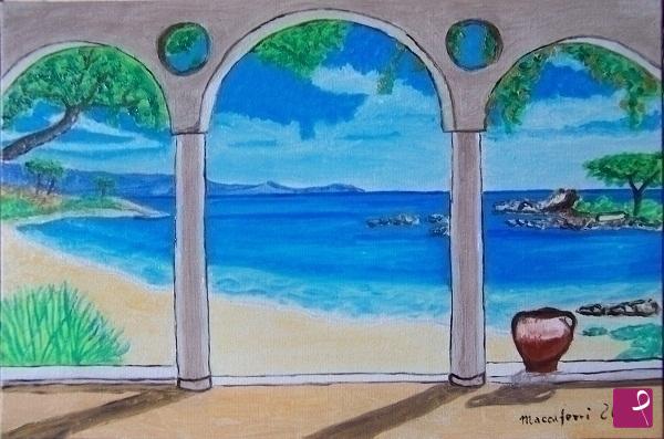 quadri in vendita online - Paesaggio marino da terrazza