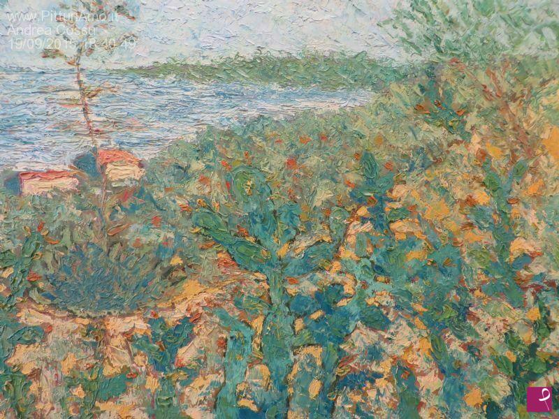 quadri in vendita online - Paesaggio mediterraneo con pianta di Agave e Fichi D'India