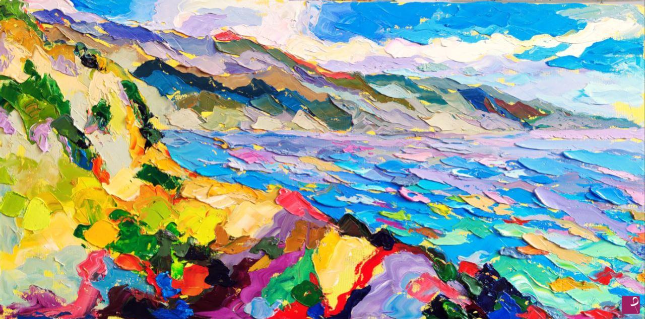 quadri in vendita online - paesaggio mediterraneo: costiera amalfitana informale