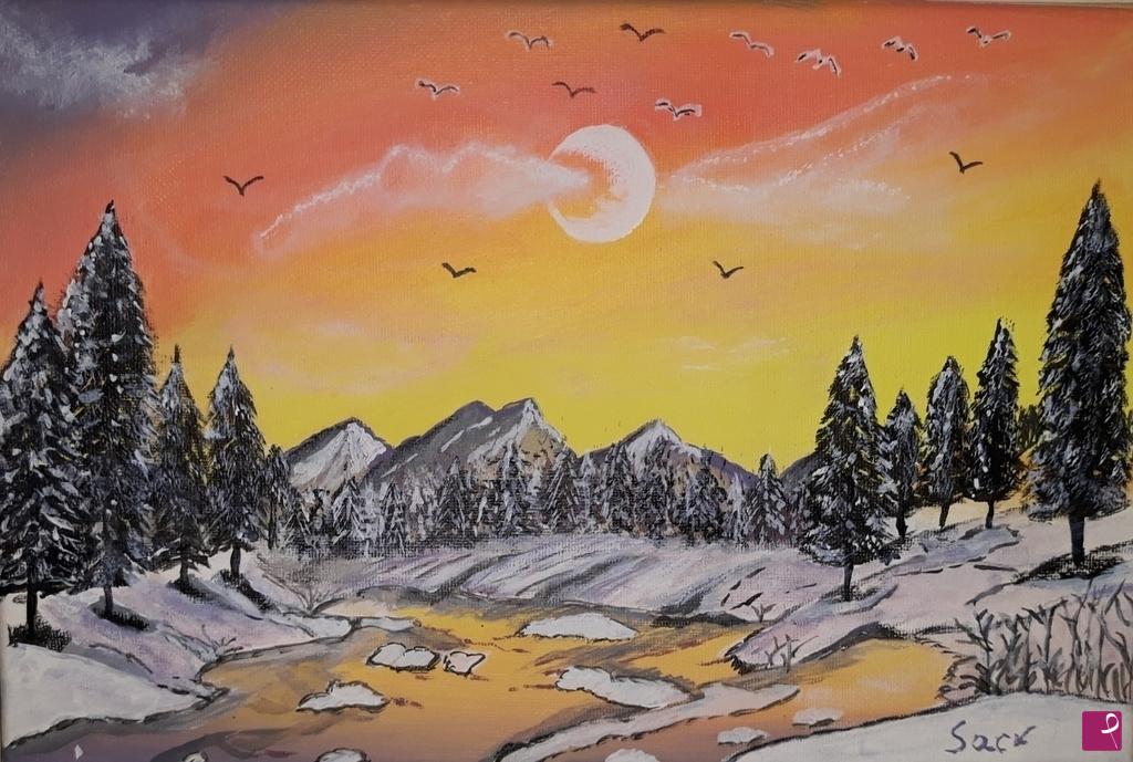 quadri in vendita online - Paesaggio montano con la neve
