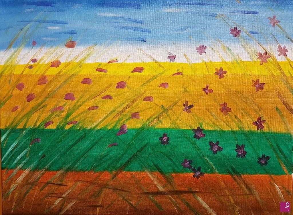 quadri in vendita online - Paesaggio piccolo con fiori