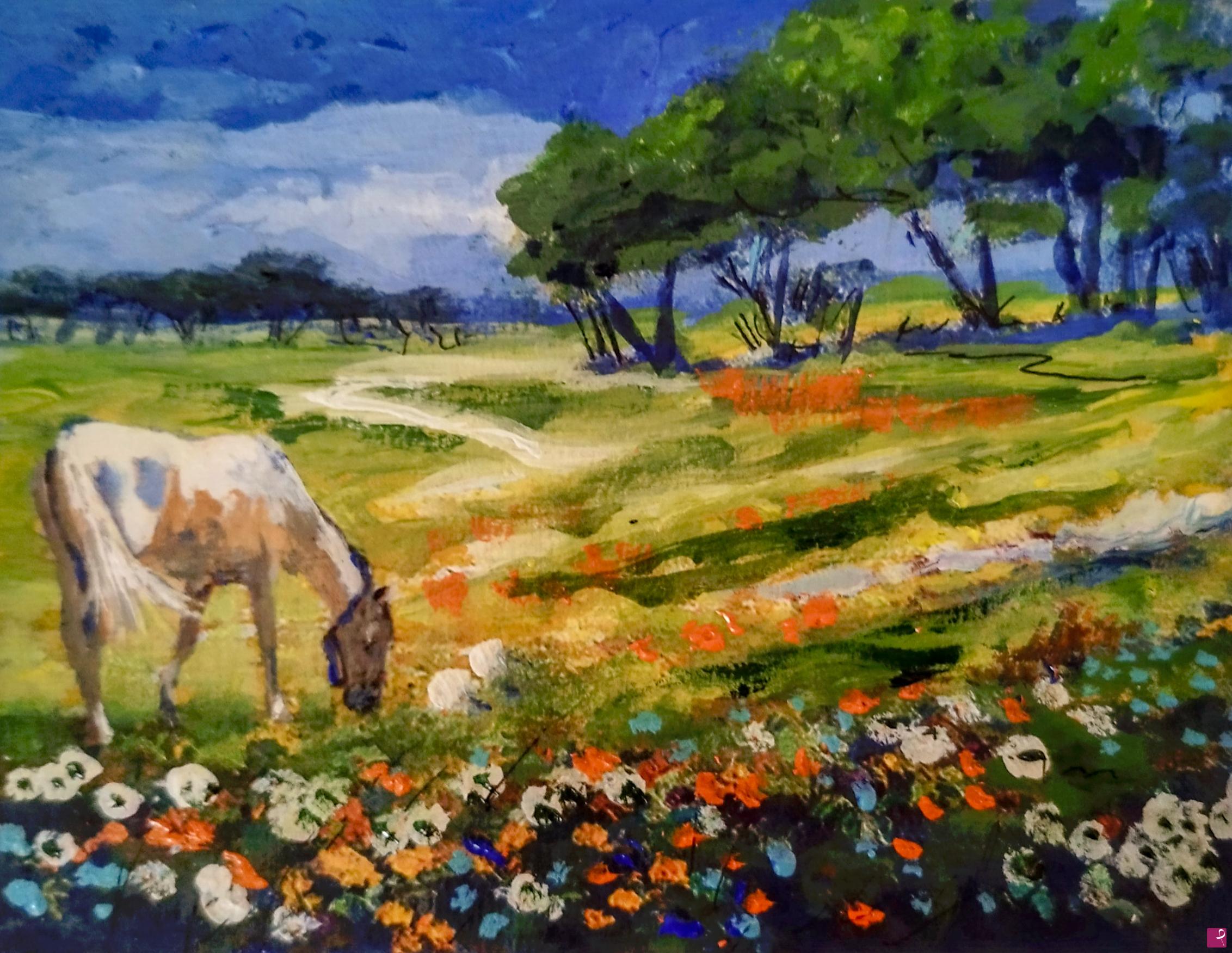 quadri in vendita online - Paesaggio rupestre con cavallo