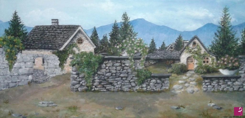 quadri in vendita online - Paesaggio rurale con case