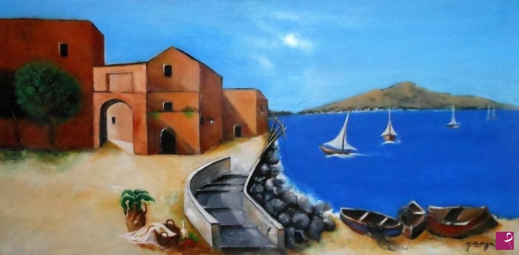 quadri in vendita online - Paesaggio rurale con vesuvio