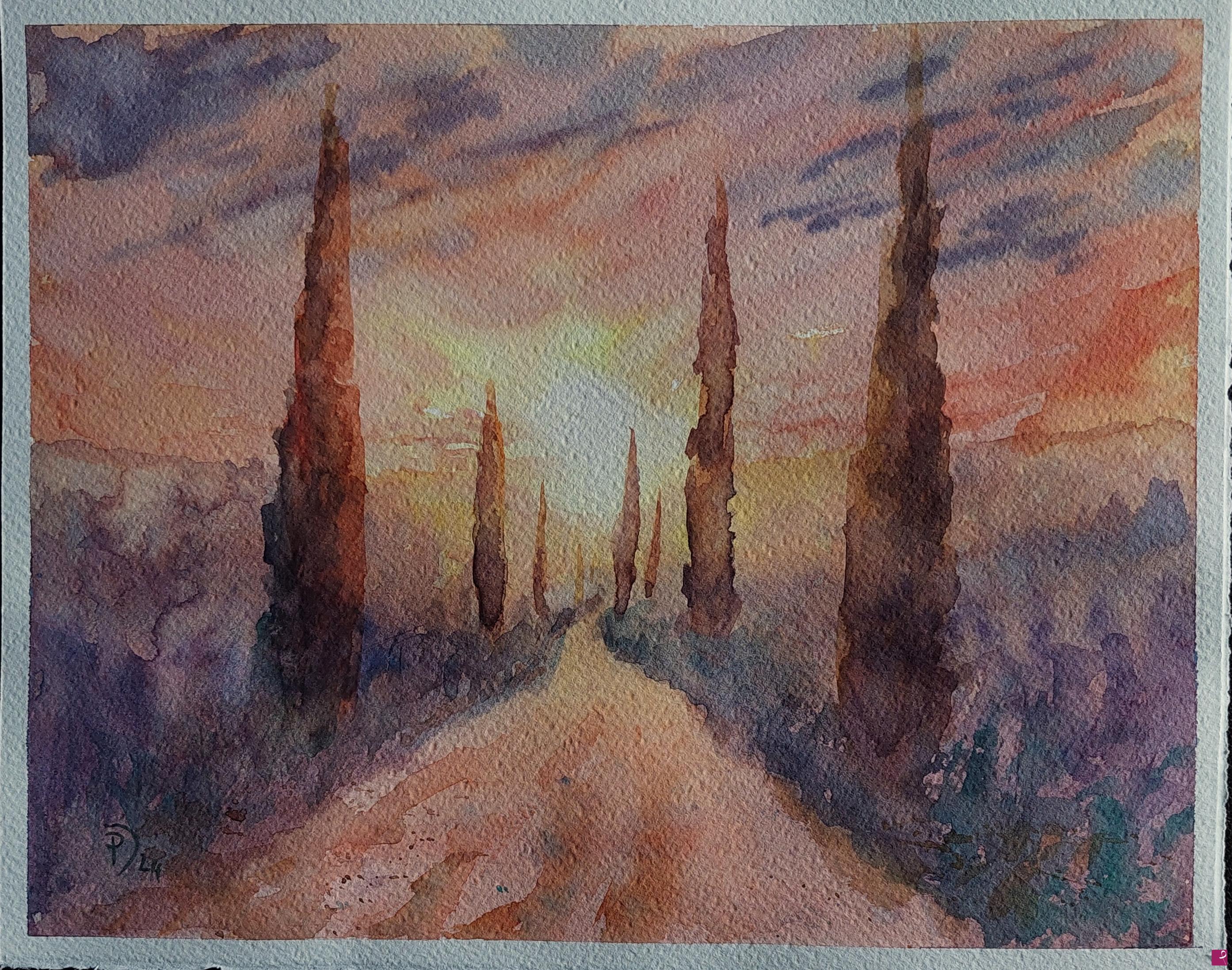 quadri in vendita online - Paesaggio toscano al tramonto
