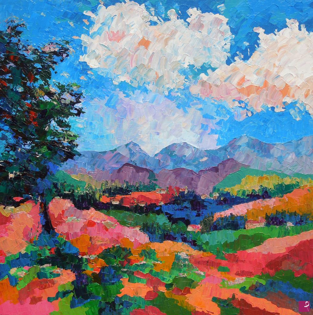 quadri in vendita online - Paesaggio toscano in rosa e verde - 169