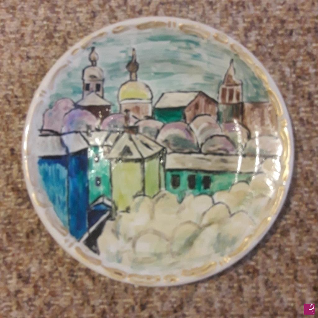 quadri in vendita online - Paesaggio urbano .Piatto porcelana 