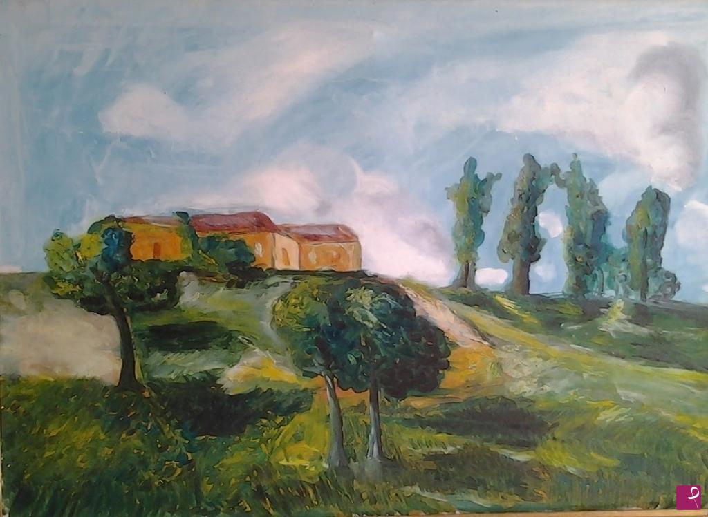 quadri in vendita online - Paesino in collina