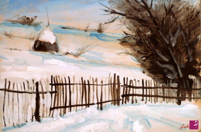 quadri in vendita online - pagliaio con neve