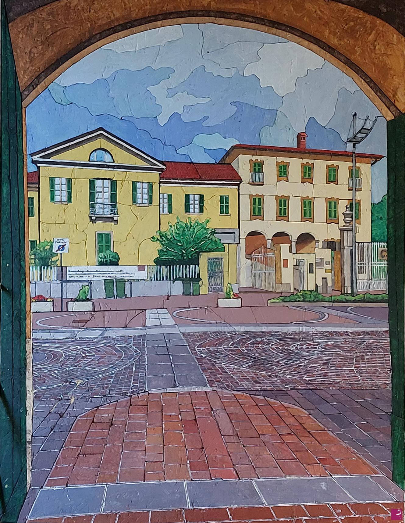 quadri in vendita online - Palazzi Sforza e Da Foppa dalla Corte Parrocchiale - Oreno di Vimercate (MB)
