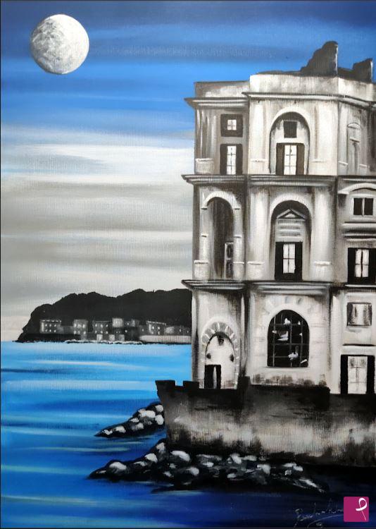 quadri in vendita online - Palazzo Donn'Anna a Posillipo al chiaro di luna